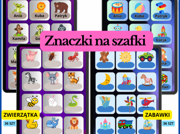 Znaczki na szafki do żłobka i przedszkola.