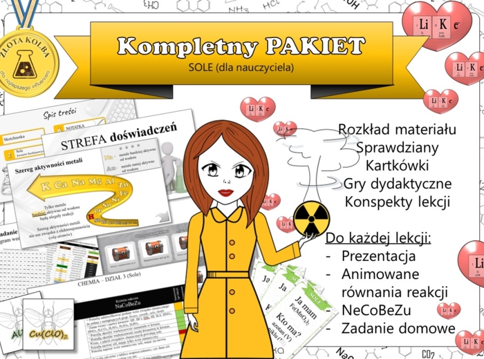 Chemia Klasa 8. Sole. Kompletny PAKIET materiałów do całego działu dla nauczyciela. Prezentacja. Karta pracy. Gra dydaktyczna. Zadanie. Powtórzenie wiadomości. Kartkówka. Sprawdzian.