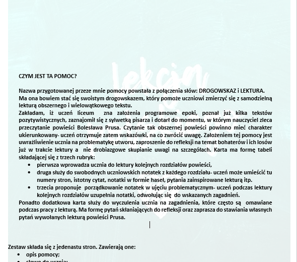 LEKTUROWSKAZ - POMOC DLA UCZNIA CZYTAJĄCEGO "LALKĘ" BOLESŁAWA PRUSA