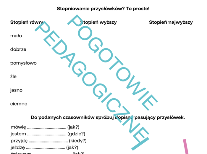Zadania dla bystrzaków - części mowy, cząstka nie, przysłówek