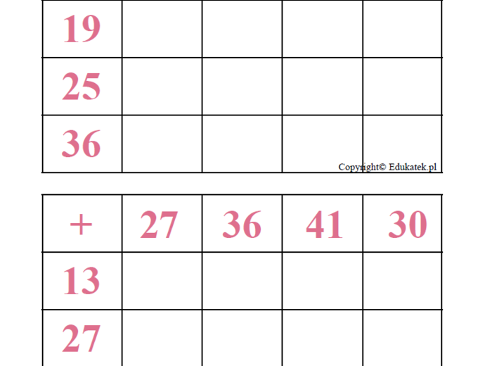 Dodawanie w kratkę – doskonalenie dodawania
