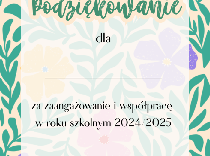 PODZIĘKOWANIA ROK SZKOLNY