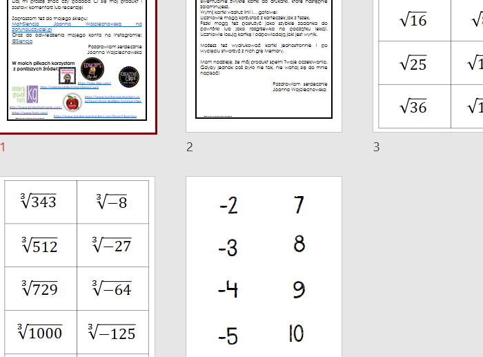 Fiszki matematyczne - pierwiastki
