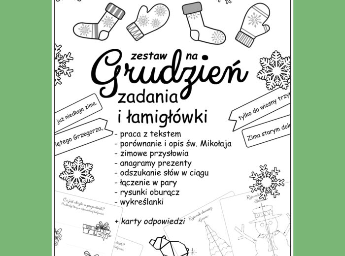 Zestaw na GRUDZIEŃ zadania i łamigłówki