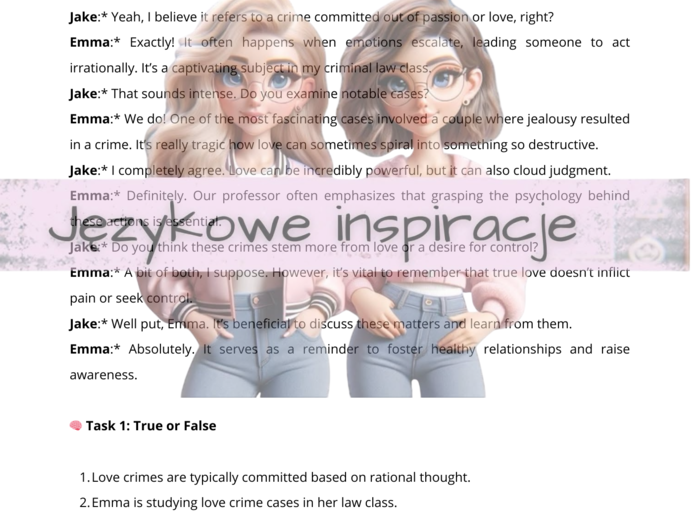 Gotowa Lekcja:  LOVE CRIMES – Karty pracy B1–B2 (+ rozszerzenie B2–C1)