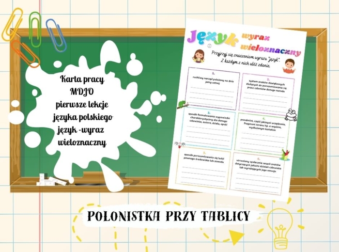 Karta język wyraz wieloznaczny MDJO Dzień Języka Ojczystego pierwsze lekcje jezyka polskiego zastępstwo