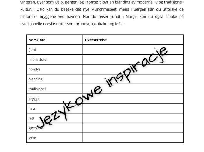 Darmowe karty pracy j. norweski_På ferie i Norge A2