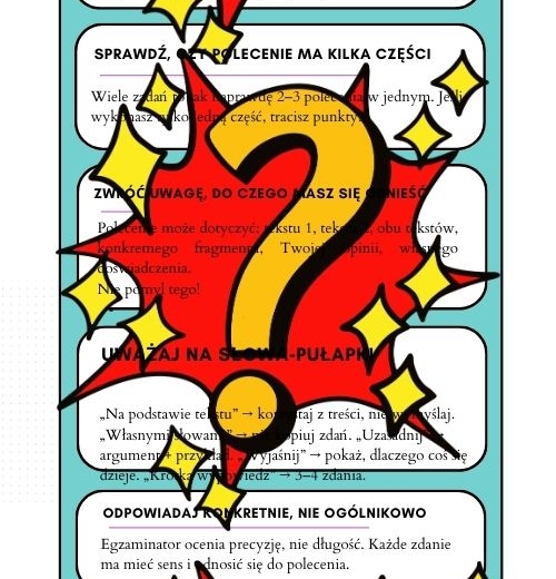Zakładka lub wklejka do zeszytu- instrukcja czytania poleceń  dla ucznia szkoły podstawowej