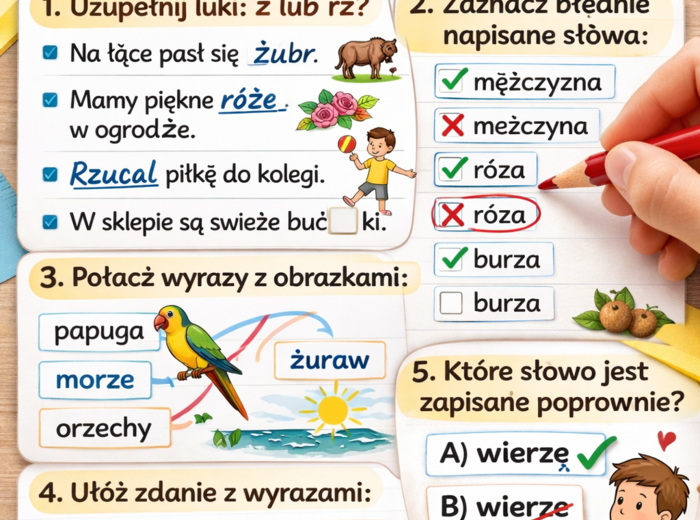 PISOWNIA WYRAZÓW Z Ż I RZ [Karta pracy, sprawdzian]