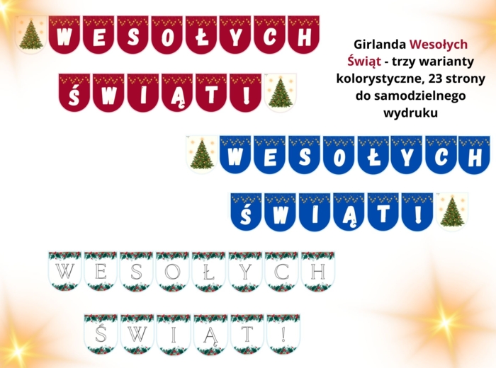 GIRLANDA "WESOŁYCH ŚWIĄT" - 3 warianty kolorystyczne