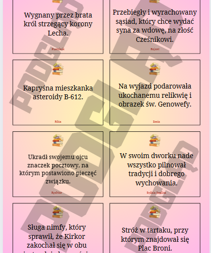 Lekturowe bingo - szkoła podstawowa