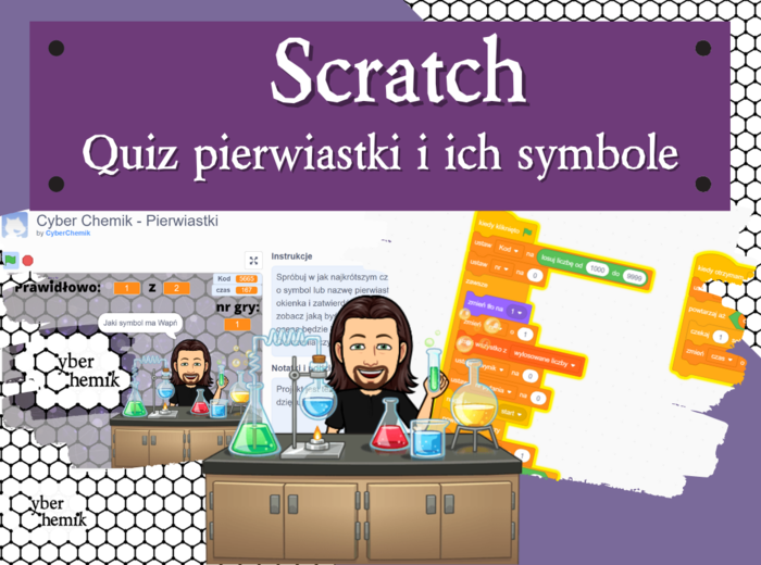 Klasa 7. Chemia. Quiz – pierwiastki i ich symbole – Scratch
