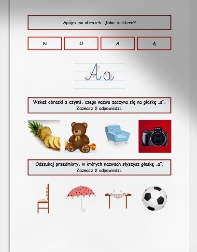 "A" i "a". Karta pracy. Sprawdzian