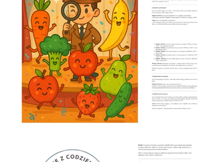 Scenariusz przedstawienia o zdrowym odżywianiu i zdrowym stylu życia dla klas I-III. Detektyw Zdrówko na tropie.