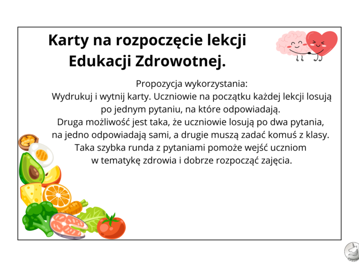 Karty z pytaniami na zajęcia z edukacji zdrowotnej +BONUS