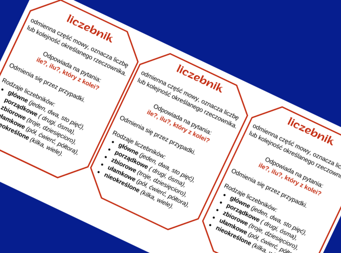 LICZEBNIK – części mowy – wklejka – wklejki – egzamin – powtórzenie