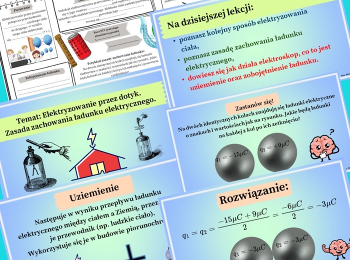Temat: Sposoby elektryzowania ciał (fizyka SP- zestaw -2 prezentacje mulimedialne + karta pracy; 2 lub 3 h lekcyjne)