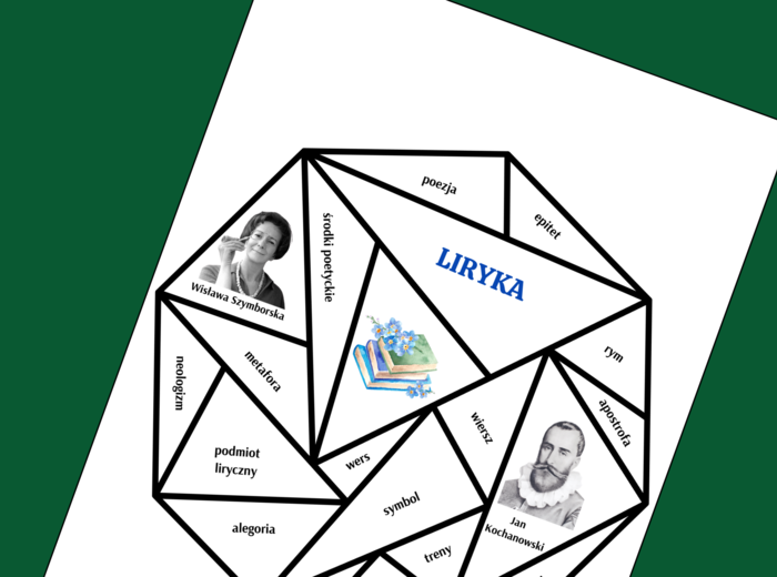 LIRYKA - RODZAJE LITERACKIE - powtórka - układanka - puzzle - egzamin - powtórka