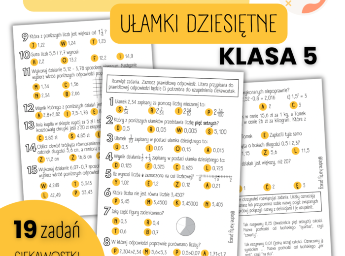 POWTÓRZENIE MATERIAŁU - Ułamki dziesiętne - KLASA 5