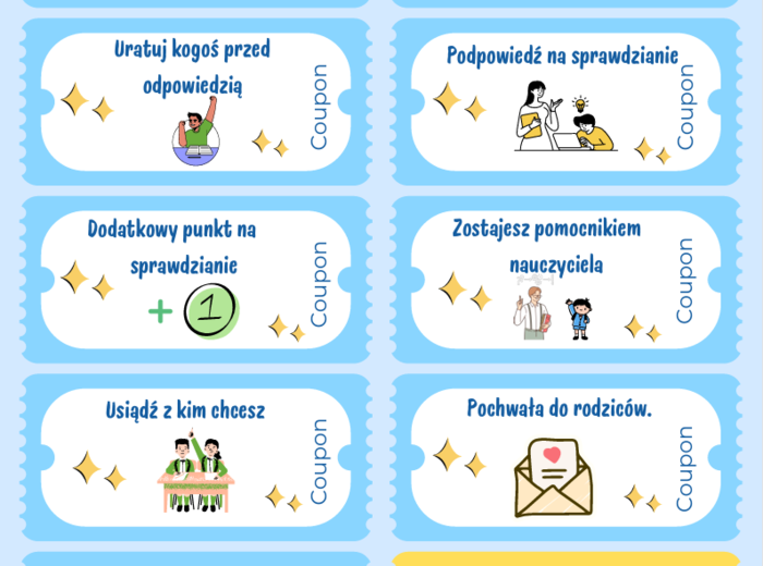 Kupony motywacyjne dla uczniów 1-5 SP