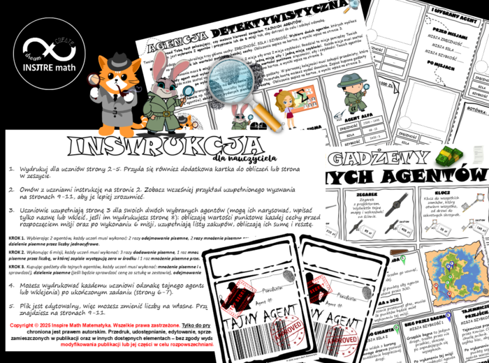 Agencja Detektywistyczna DZIAŁANIA PISEMNE. Matematyczne wyzwanie – dodawanie, odejmowanie, mnożenie i dzielenie pisemne.