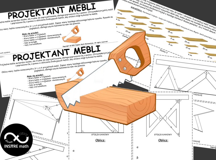 Miary kątów w trójkątach, kąty przyległe i wierzchołkowe, nierówność trójkąta. Projektant mebli. Praktyczne zastosowanie matematyki.