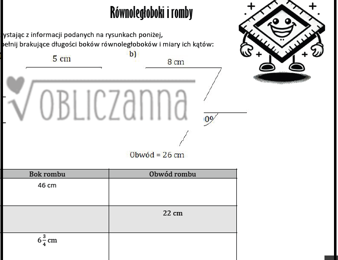 Równoległoboki, romby, prostokąty, kwadraty - karta pracy