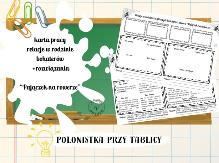 „Pajączek na rowerze” – relacje w rodzinie bohaterów – karta pracy + rozwiązania