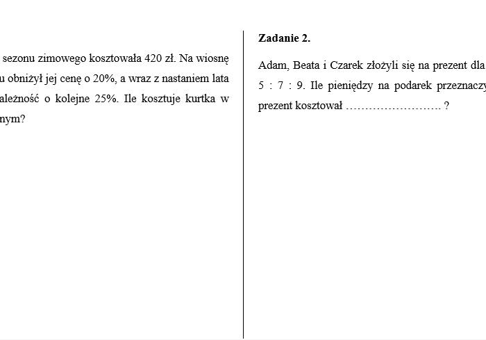 Sztafeta zadaniowa - zadania typu egzaminacyjnego klasa 8