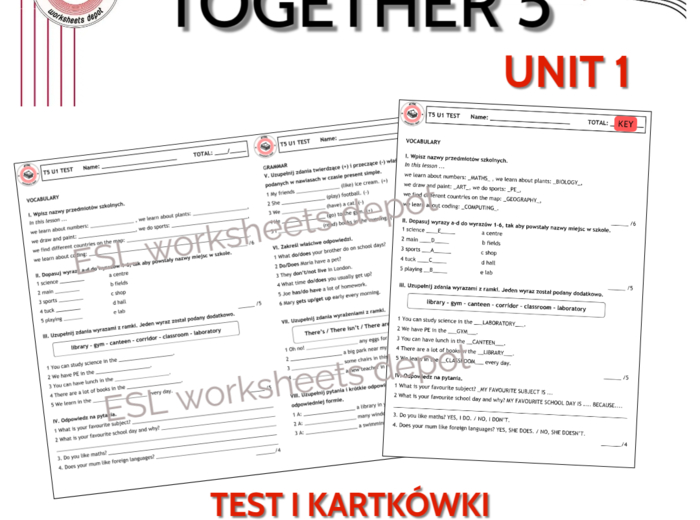 Together 5 Unit 1 - test i kartkówki do działu