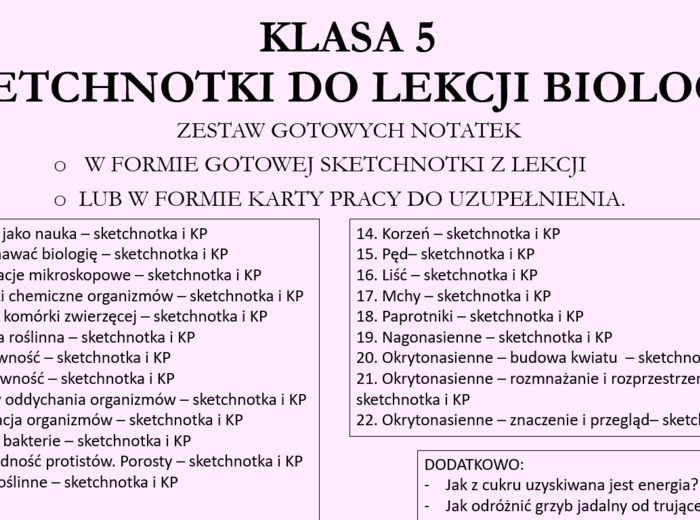 KLASA 5 - SKETCHNOTKI DO LEKCJI BIOLOGII