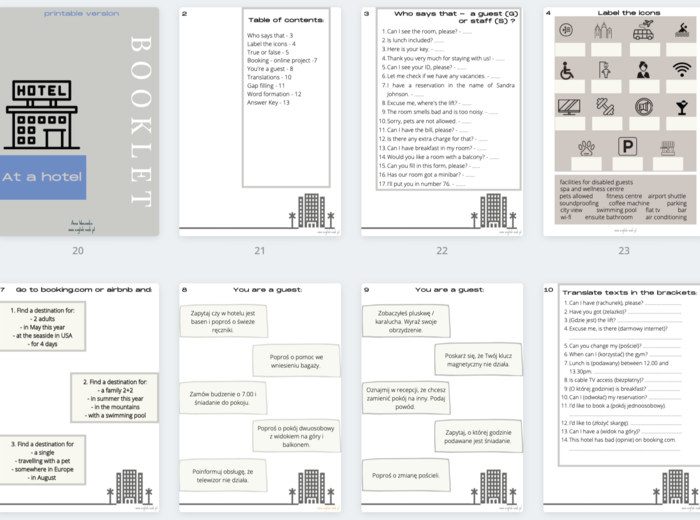 At a hotel: ćwiczenia