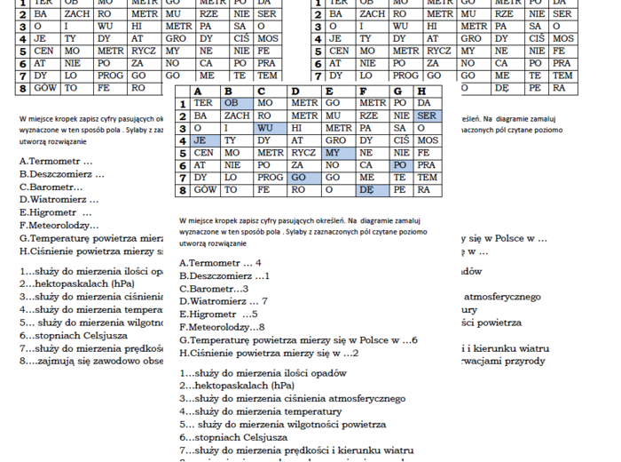 Kodowanka dla klasy 4 na podsumowanie lekcji "Obserwujemy pogodę"