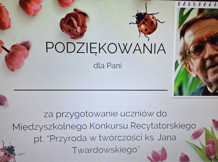 Konkurs recytatorski - konkurs polonistyczny, plakat, podziękowania, dyplom, scenariusz