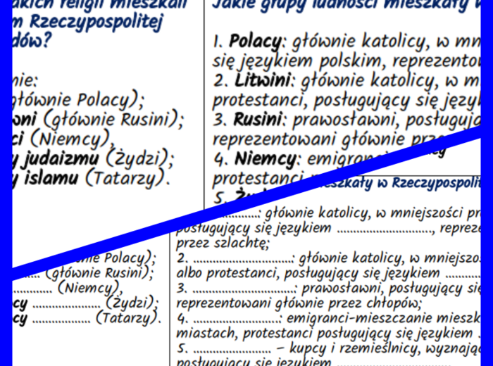 Wielonarodowe i wielowyznaniowe społeczeństwo Polski XV–XVI w. - notatki i karta pracy