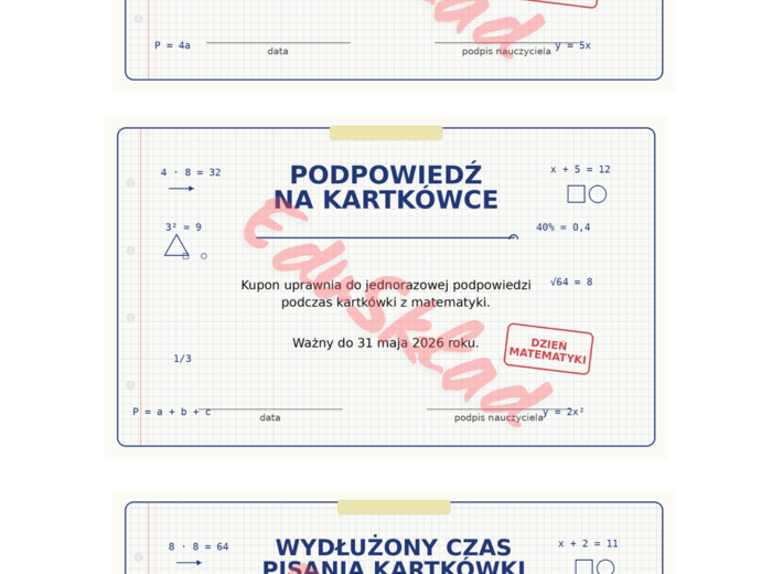 📘 Kupony motywacyjne na matematykę