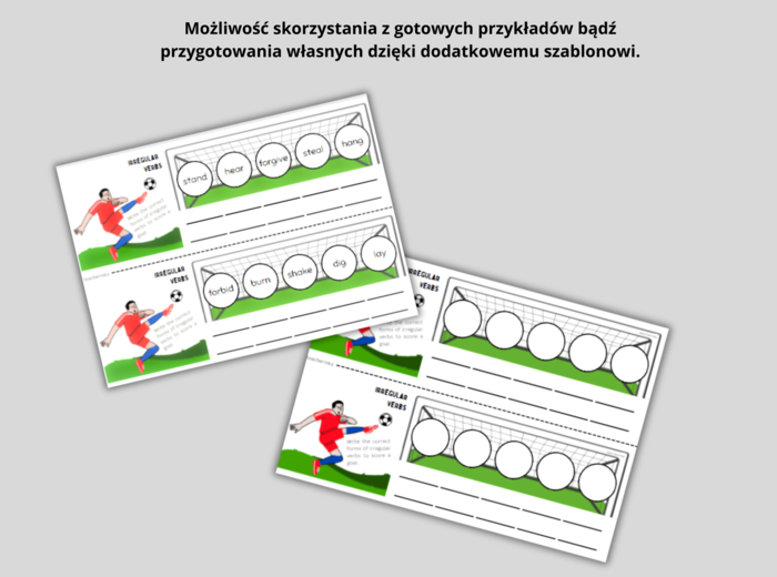 Verb Penalty Kicks - Irregular Verbs Activity - Ćwiczenie utrwalające czasowniki nieregularne, język angielski, Past Simple, Past Participle, czas przeszły, imiesłów bierny
