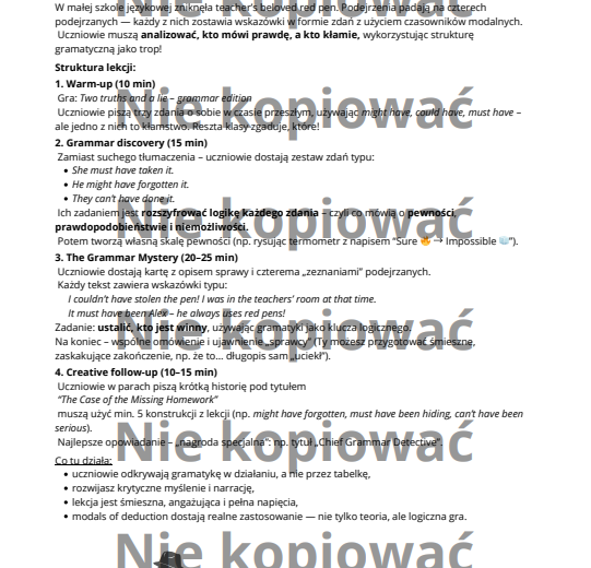 Scenariusz i karta pracy The Grammar of Lies and Secrets – Modals of Deduction (B2)