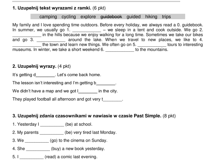English class A2 unit 3 test (sprawdzian/praca klasowa) + klucz odpowiedzi