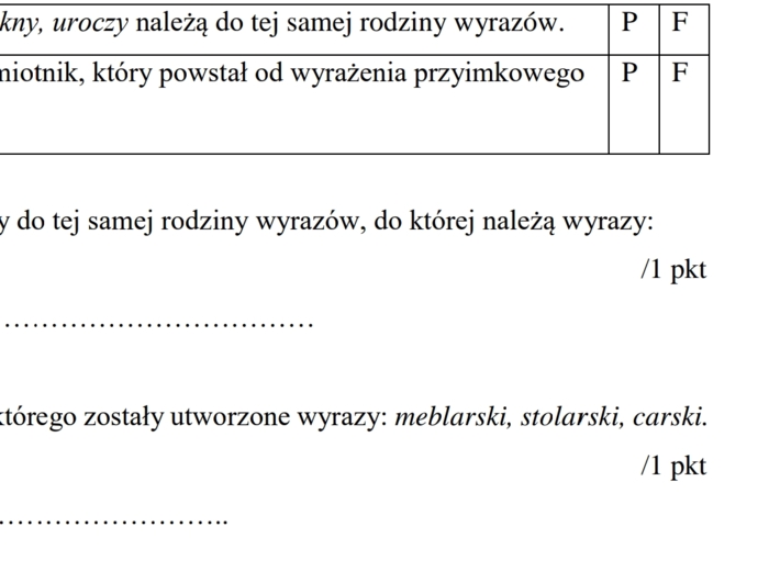 Sprawdzian ze słowotwórstwa dla kl.. 7