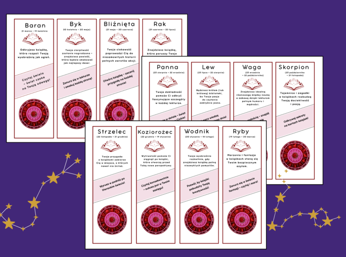 ⭐ Książkowy horoskop – motywacyjne zakładki dla uczniów ⭐- andrzejki – biblioteka – zajęcia z wychowawcą – świetlica – wersja 2