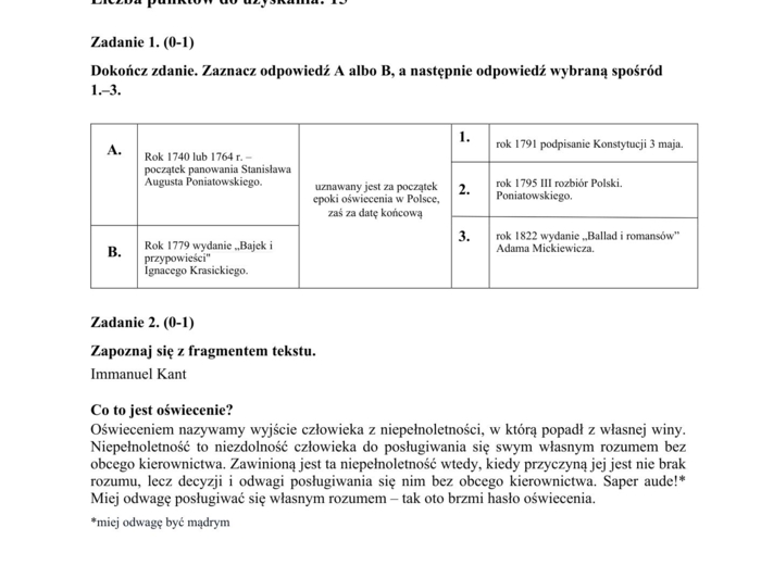 📃Test historycznoliteracki – język polski – matura Oświecenie
