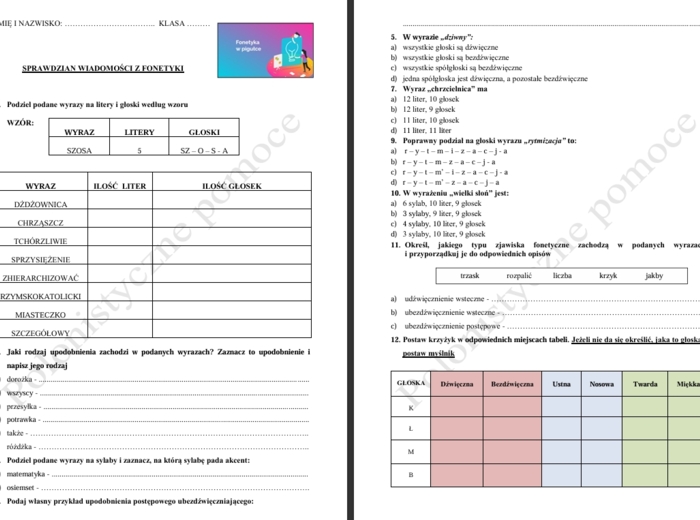 Sprawdzian wiadomości z fonetyki
