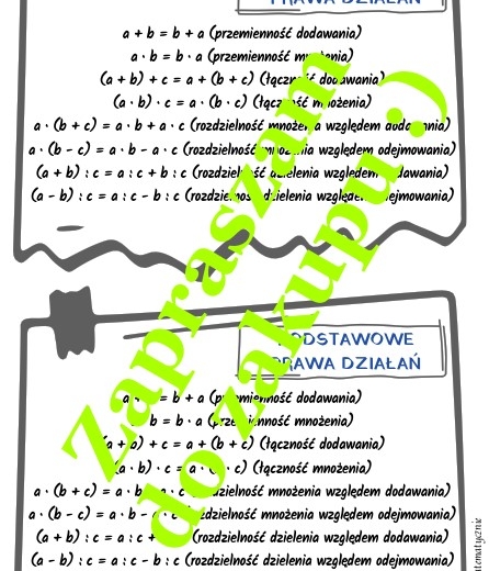 Podstawowe prawa działań - wklejka do zeszytu.
