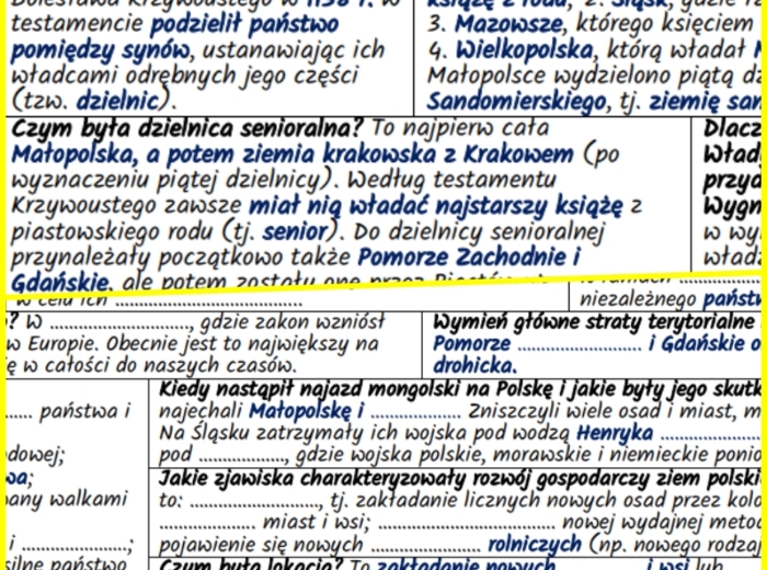 Polskie księstwa dzielnicowe (XII–XIII w.) – notatki i karta pracy