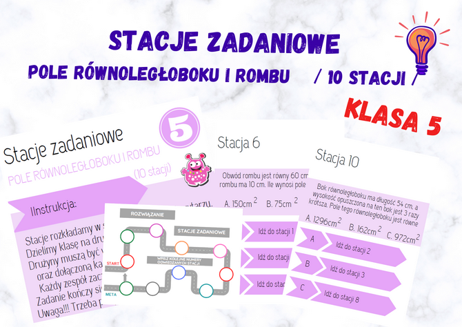 Stacje zadaniowe – POLE RÓWNOLEGŁOBOKU I ROMBU klasa 5