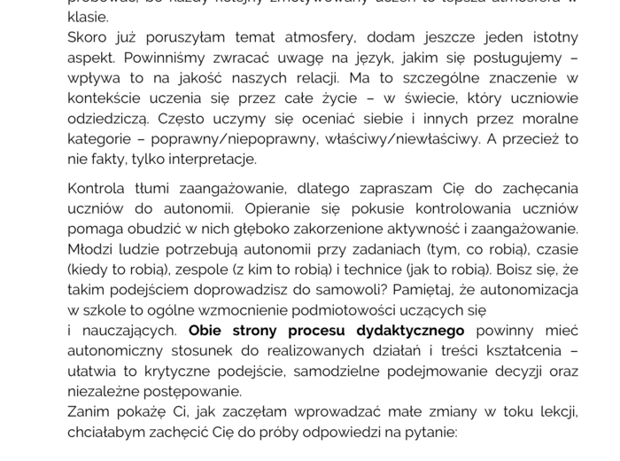 Dodaj autonomię odejmij napięcie. Wskazówki pomocne w uczeniu (się) młodzieży na przykładzie lekcji matematyki i nie tylko