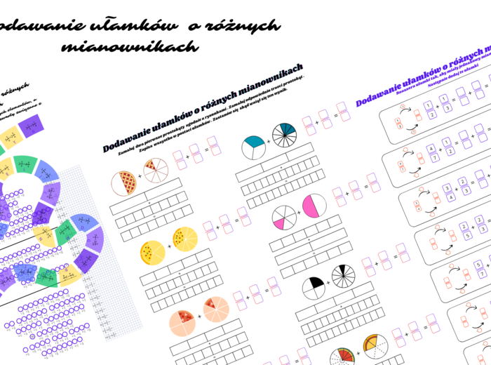 Dodawanie ułamków o różnych mianownikach – angażujące karty pracy