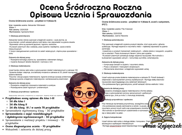 Ocena Opisowe Śródroczna Roczna Sprawozdanie wychowawcy klasa 1 klasa 2 klasa 3