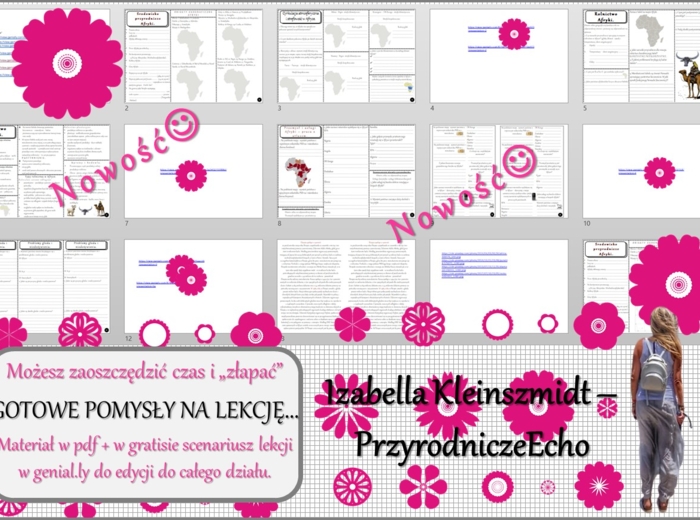 Zestaw pomysłów na lekcję/kart pracy/stacji zadaniowych/notatek/ materiałów do lekcji do działu „Afryka” w pdf. W gratisie dodaję niekomercyjne scenariusze lekcji/pomysły na lekcje w programie genial.ly do edycji. Geografia 8. Nowość 2024/2025.